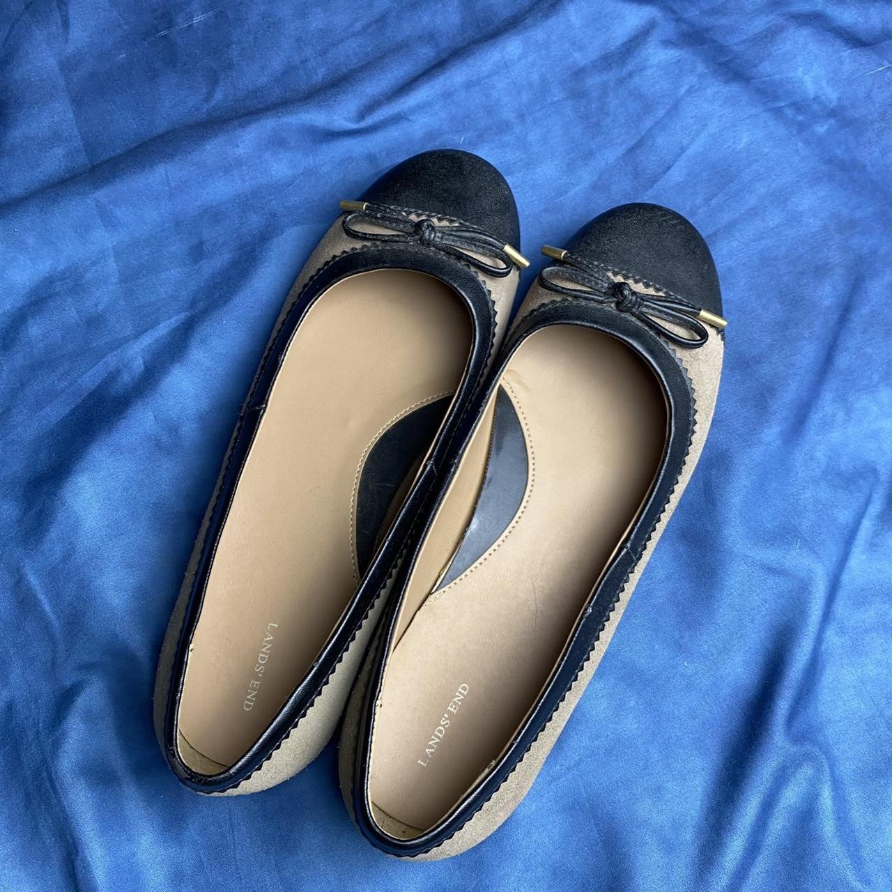 Lands' End Women's Tan and Black Ballet-shoes | Depop