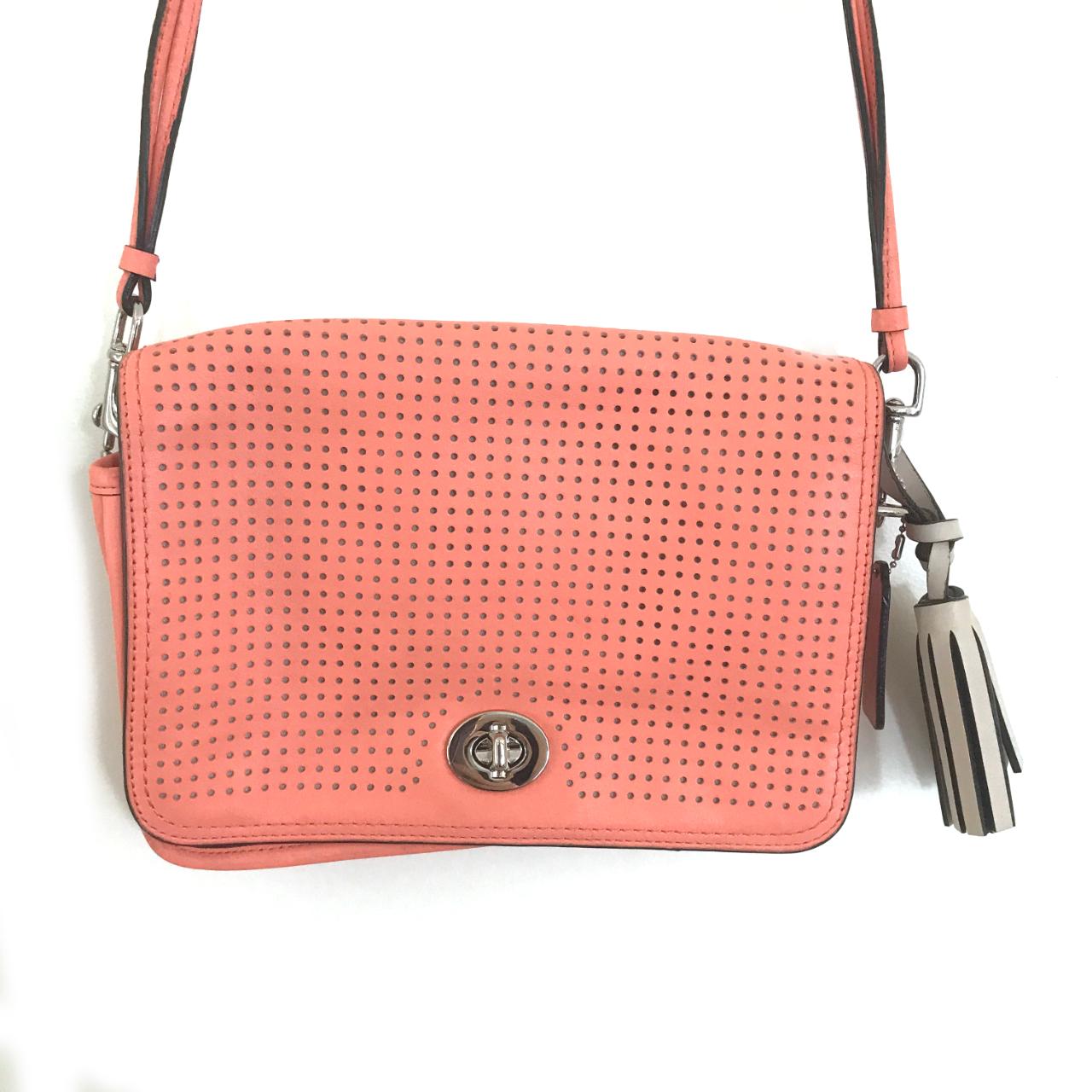 Coach Penny Legacy Perforated Crossbody Coral Pink - Depop