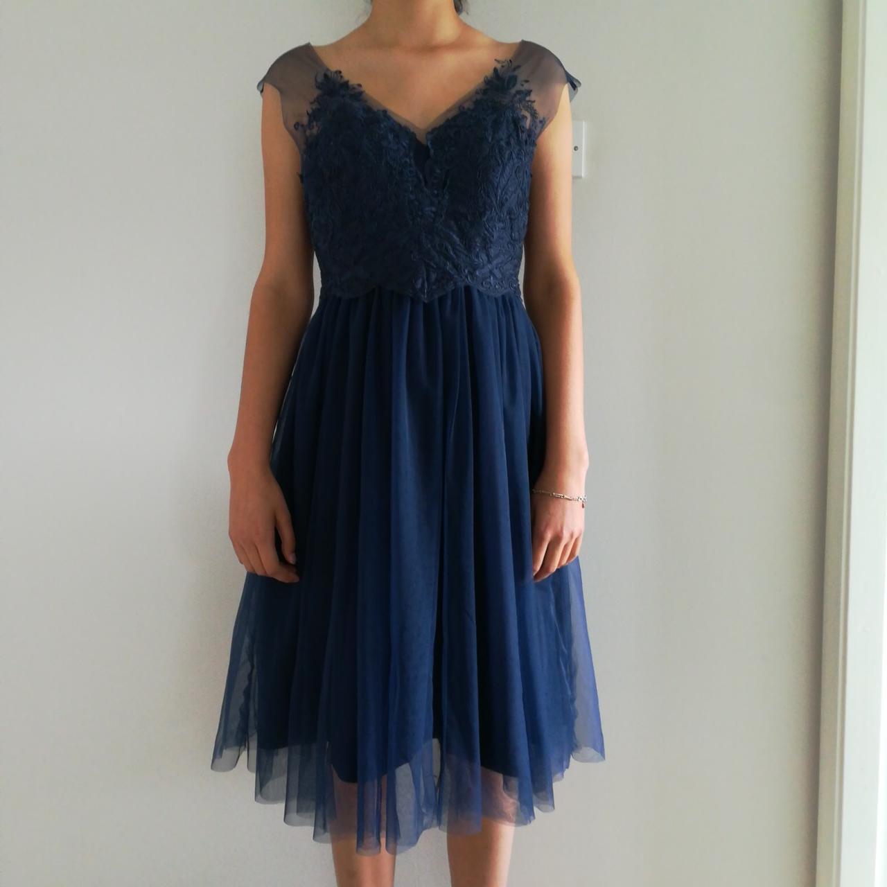 Navy blue floral prom dress Beautiful floral. Depop