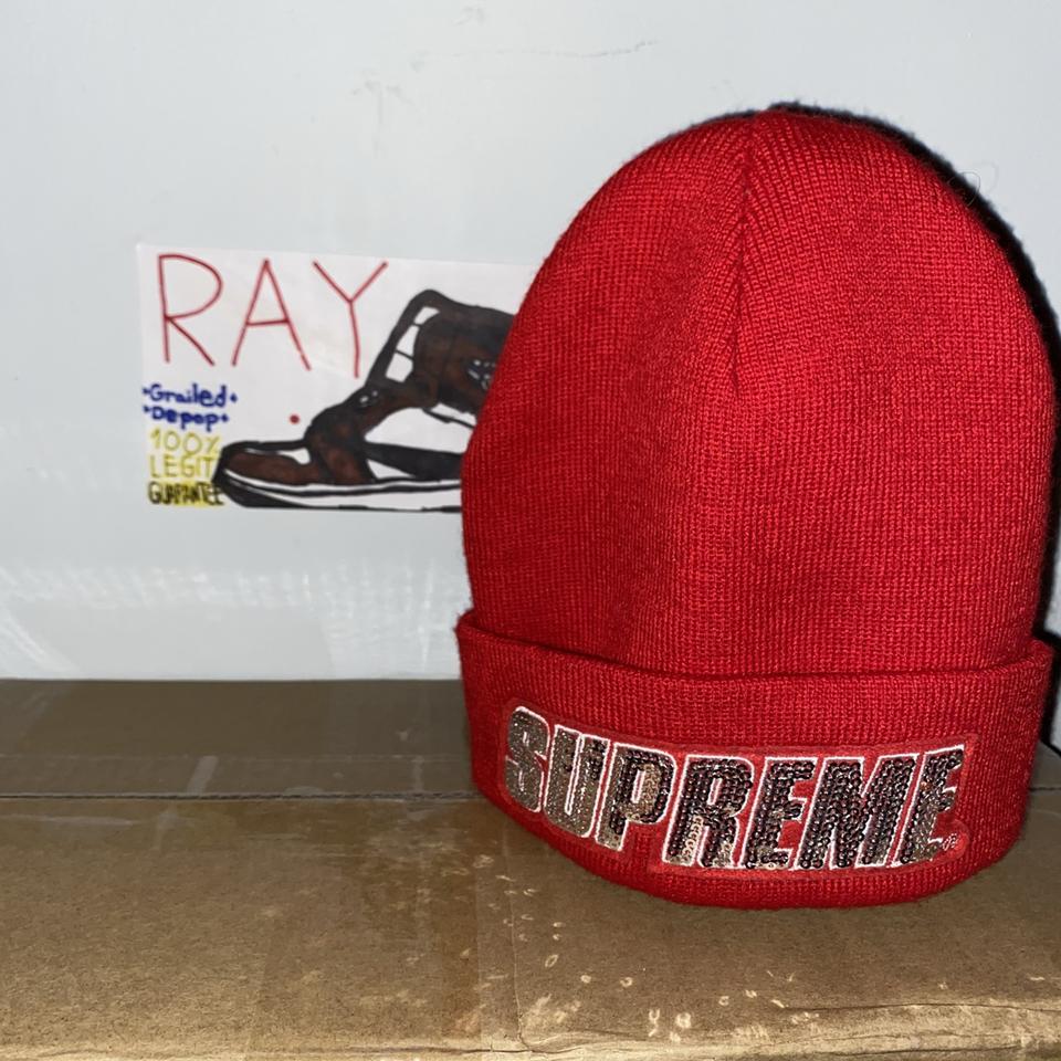 Super dope red Supreme beanie with metal - Depop