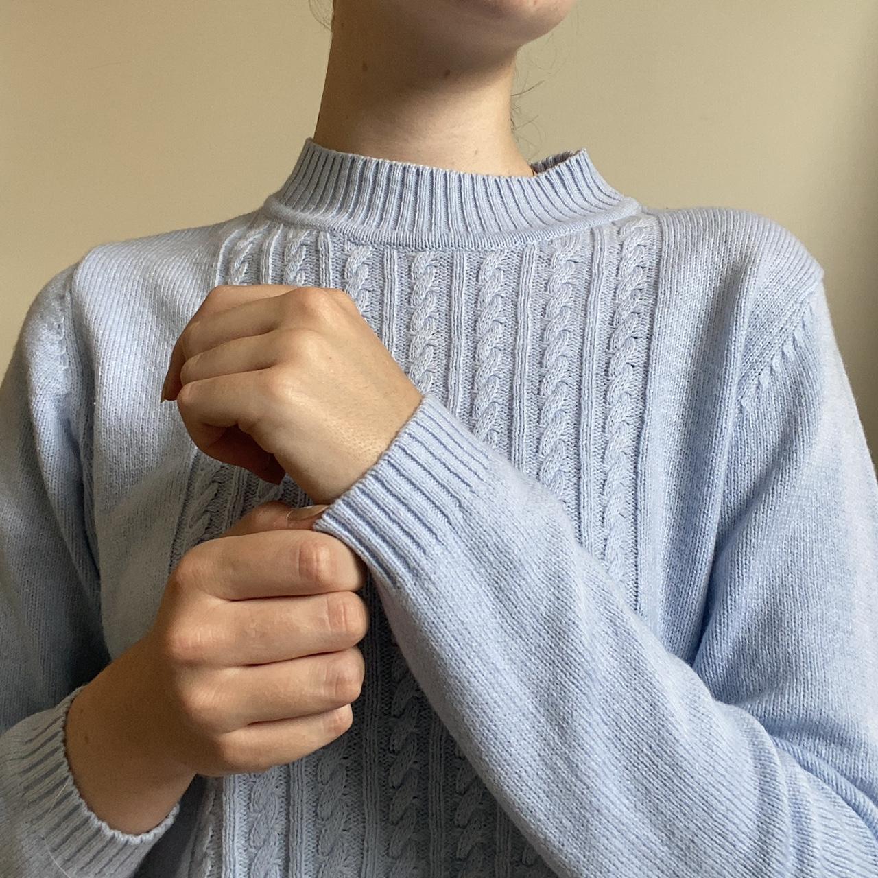 beautiful cornflower blue knitwear! cableknit... Depop