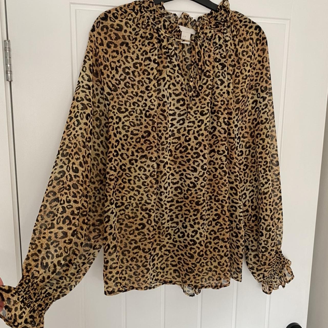 H&M leopard print tie neck blouse, Worn handful