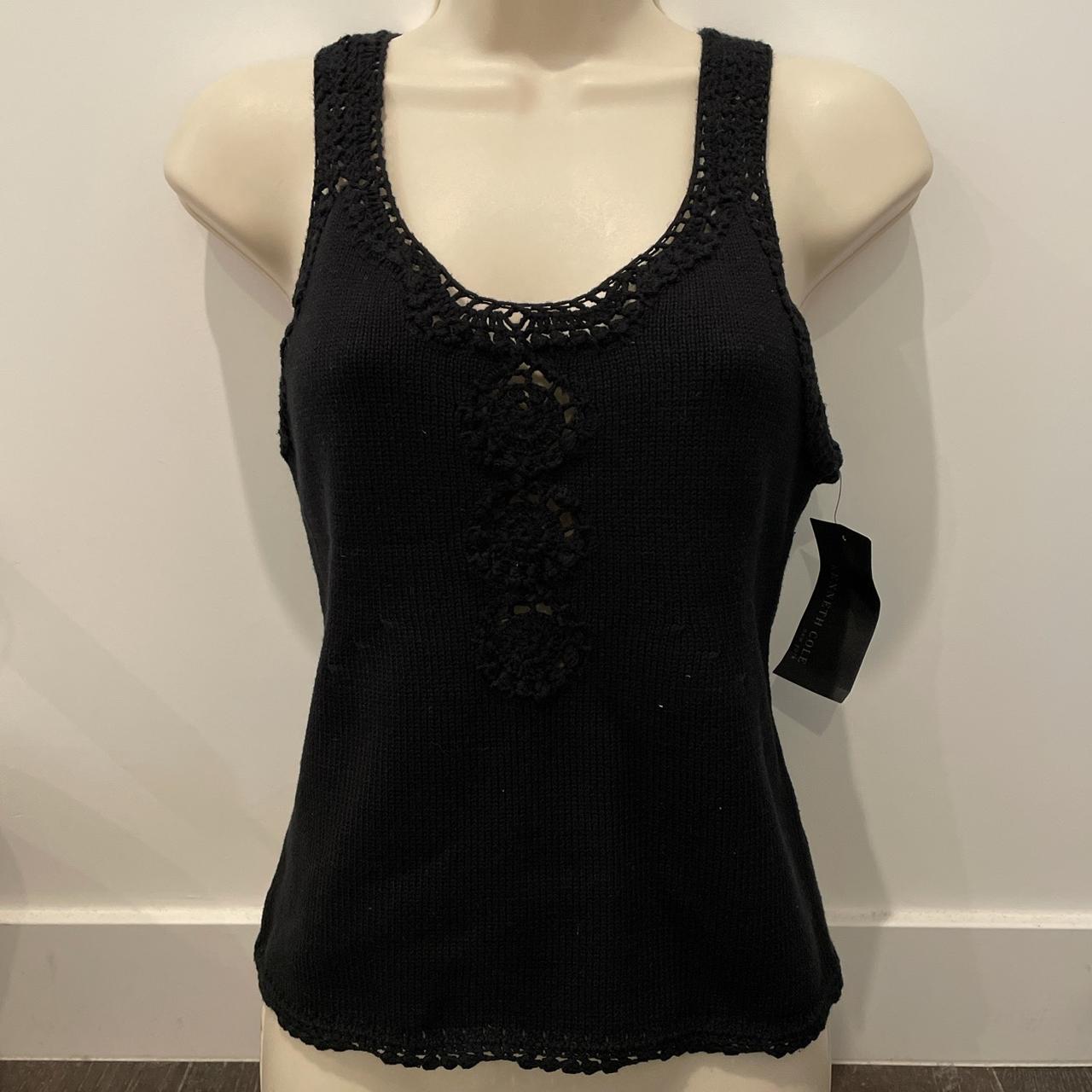 Vintage knit crochet black tank top originally... Depop