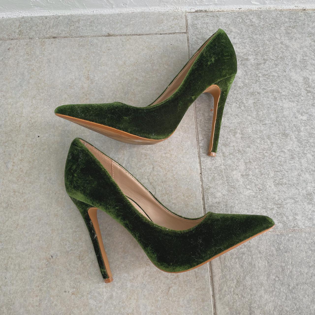 green velvet high heels