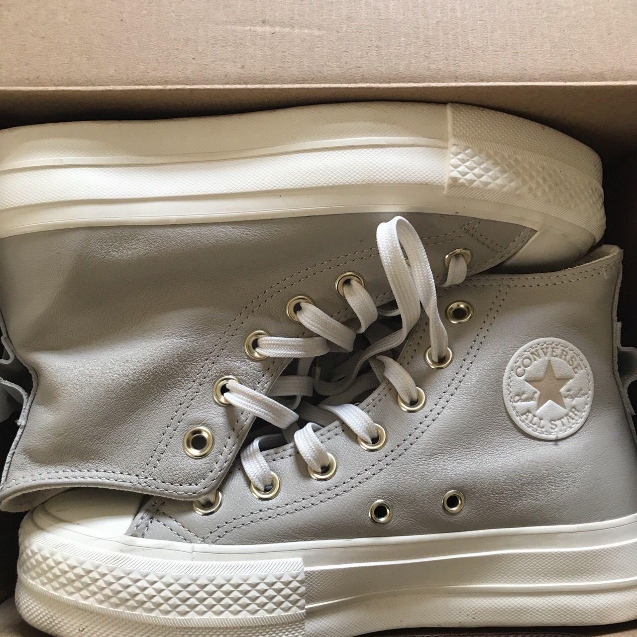 Platform leather converse grey Size 4 Worn only once... Depop