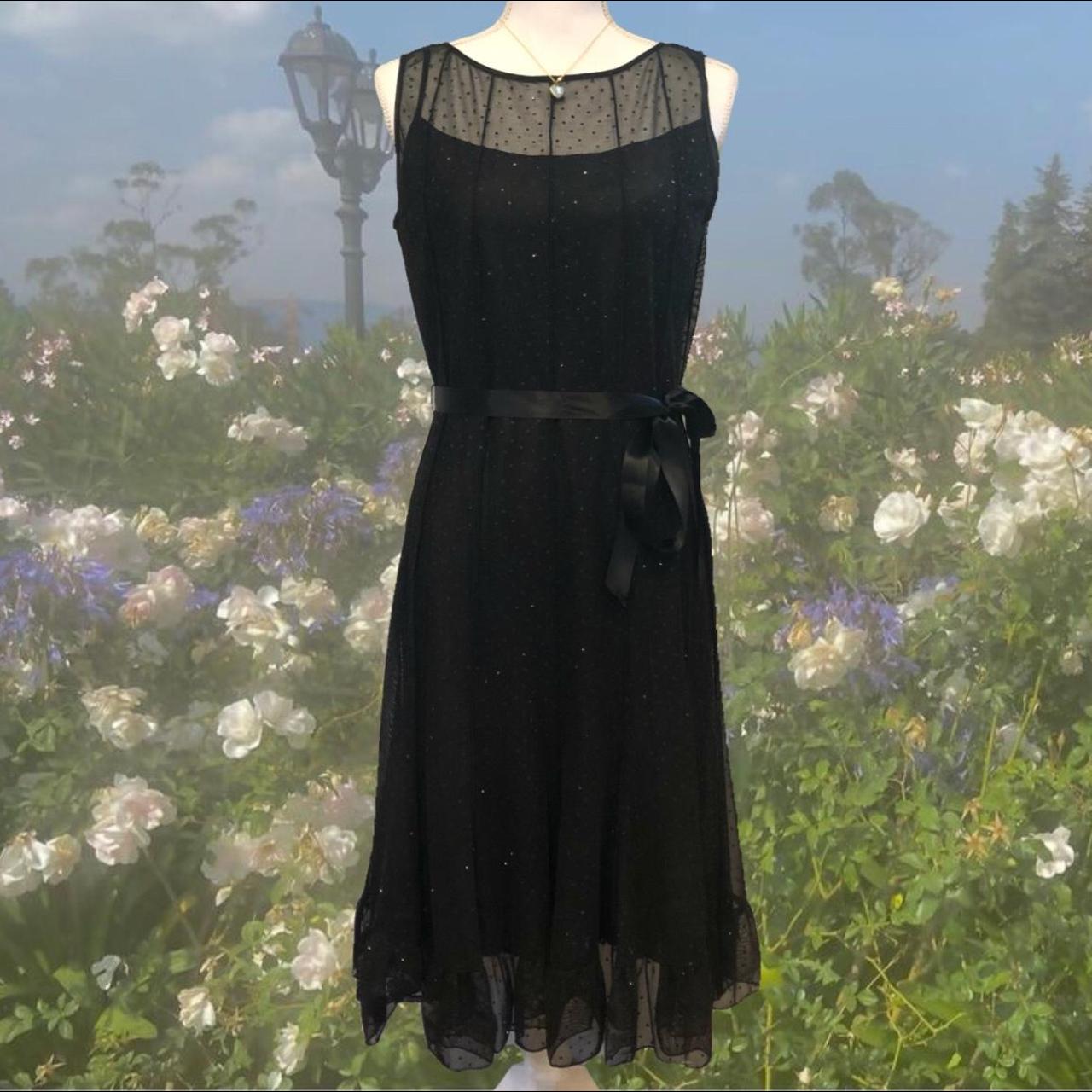 2000s Black Glitter Dress with Sheer Polka Dot Top... Depop