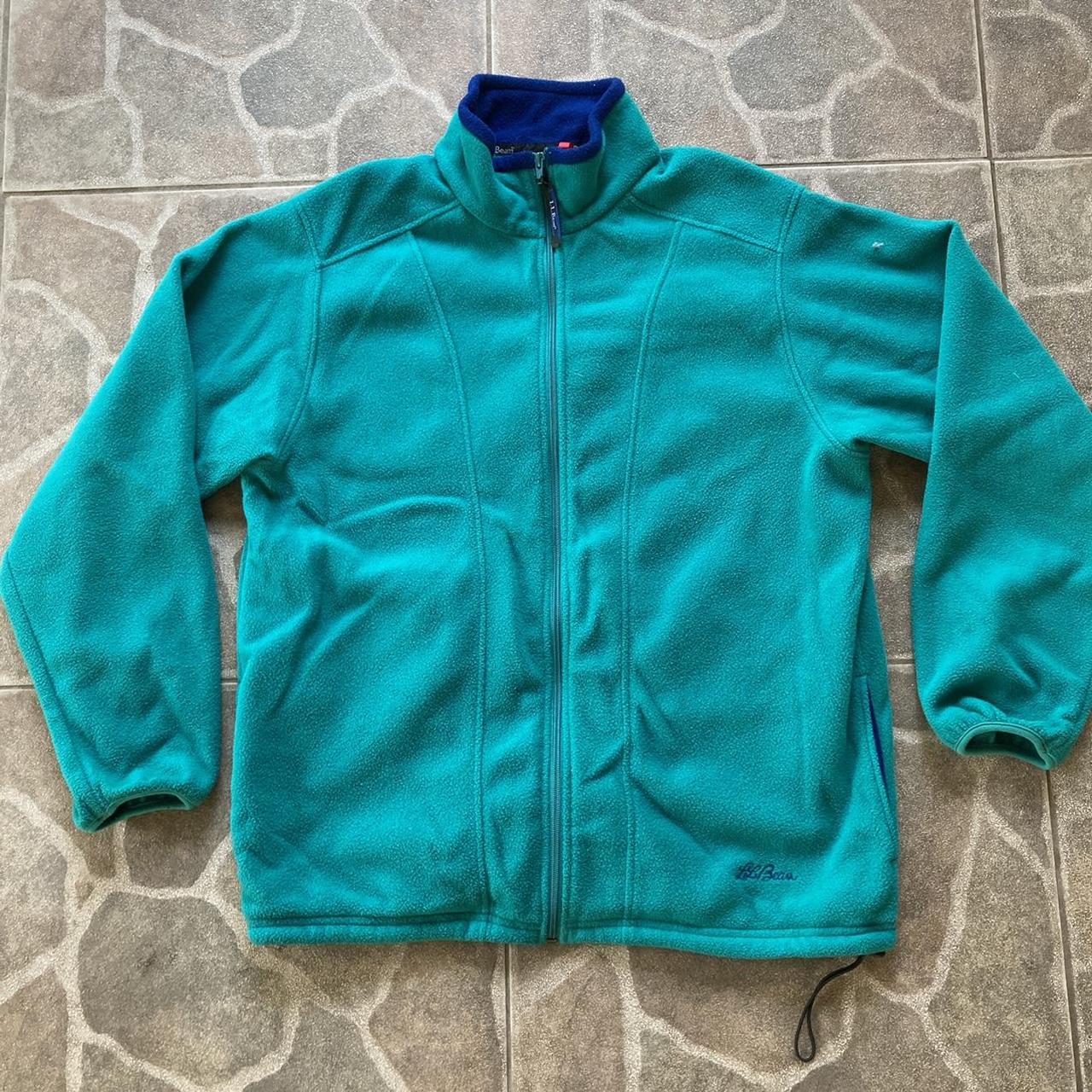 vintage 80s 90s L.L.Bean fleece zip up jacket teal... - Depop
