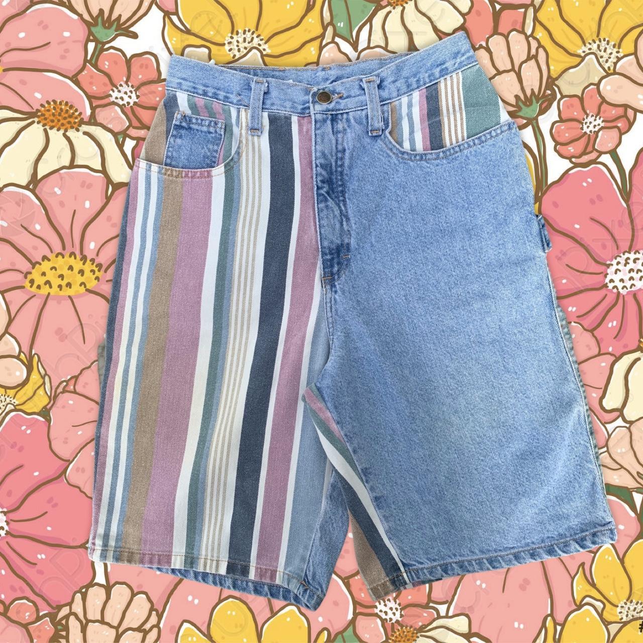 Colorful striped denim store shorts