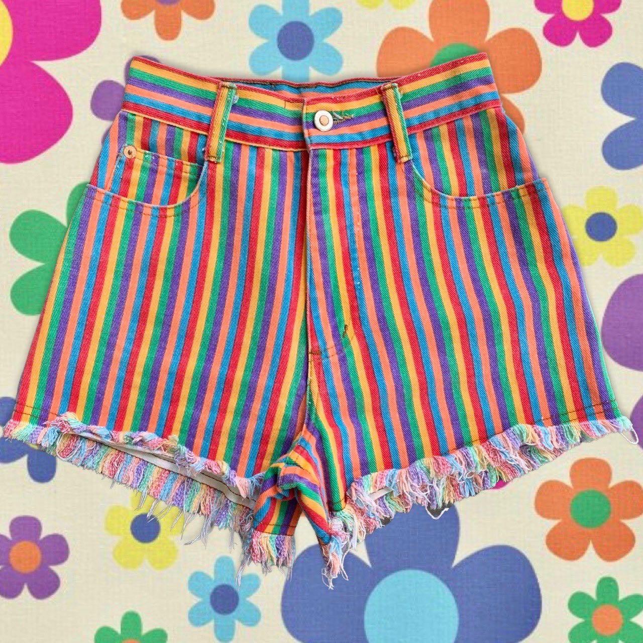 Rainbow striped 2024 denim shorts