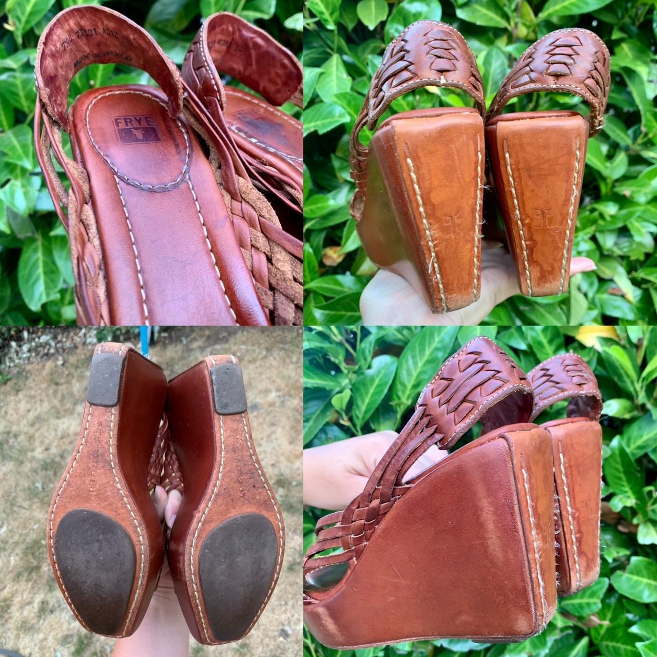 FRYE LOLA HUARACHE WOVEN LEATHER WEDGED SANDALS Depop