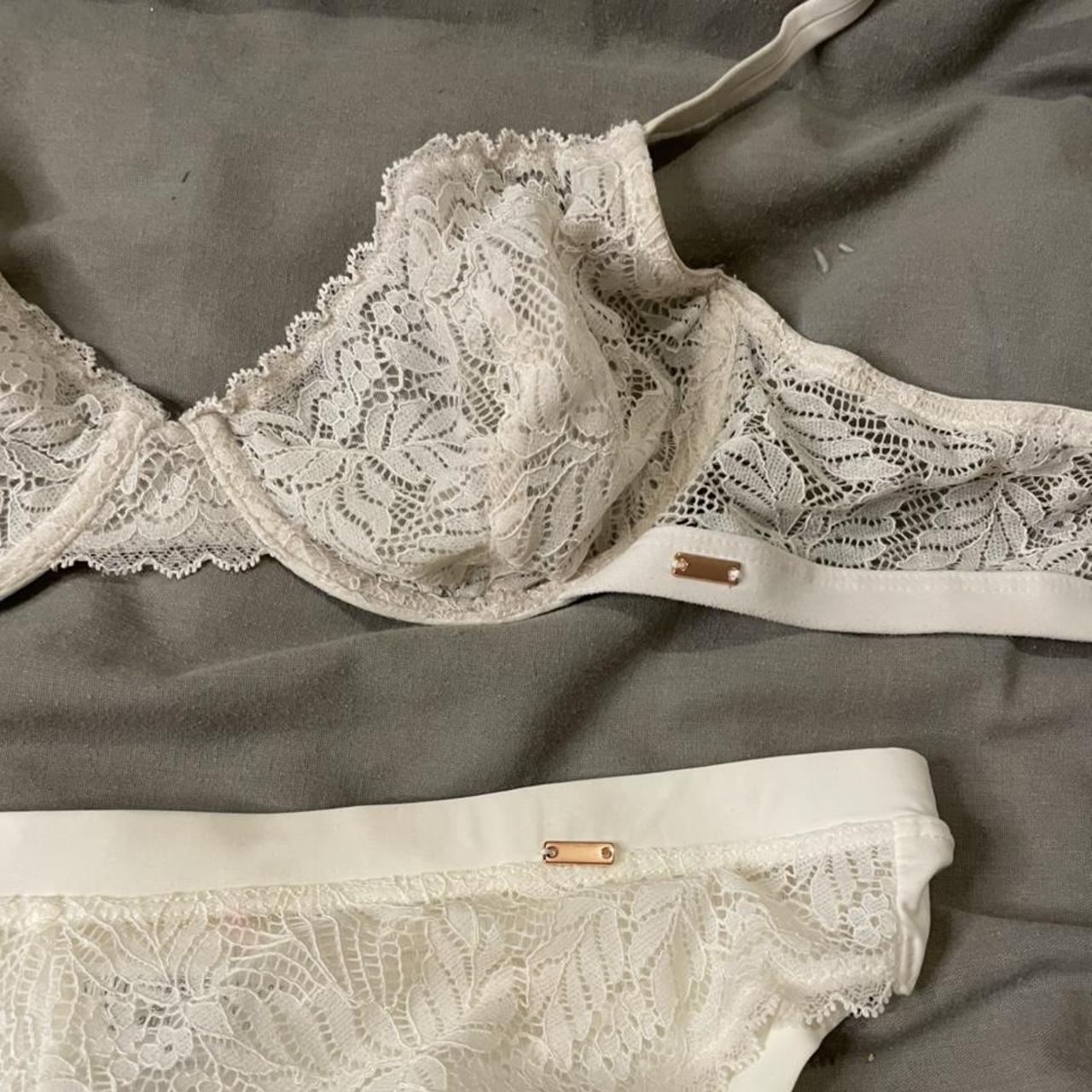 White lace underwear set, the pink will be cleaned... - Depop