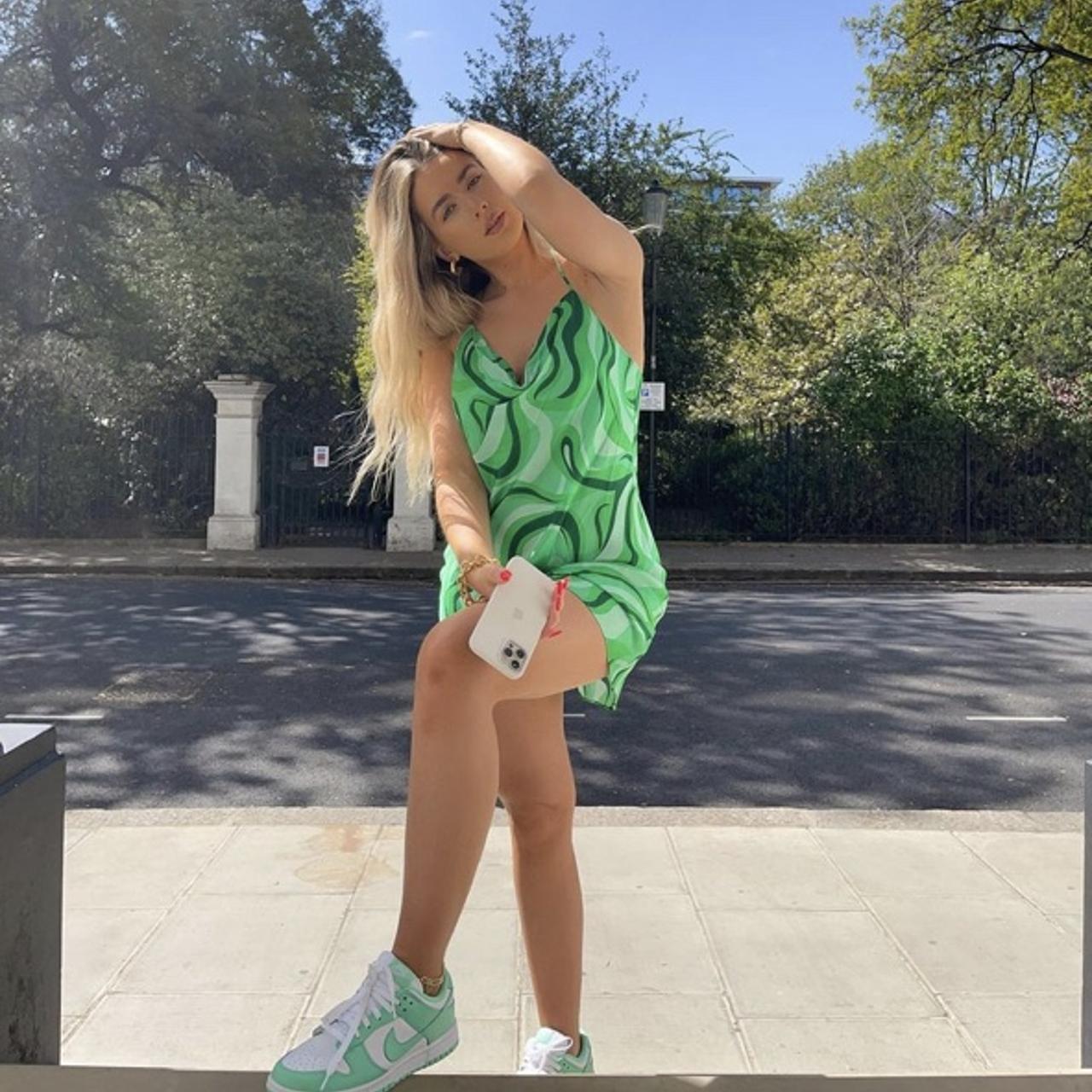 zara green flowing mini dress