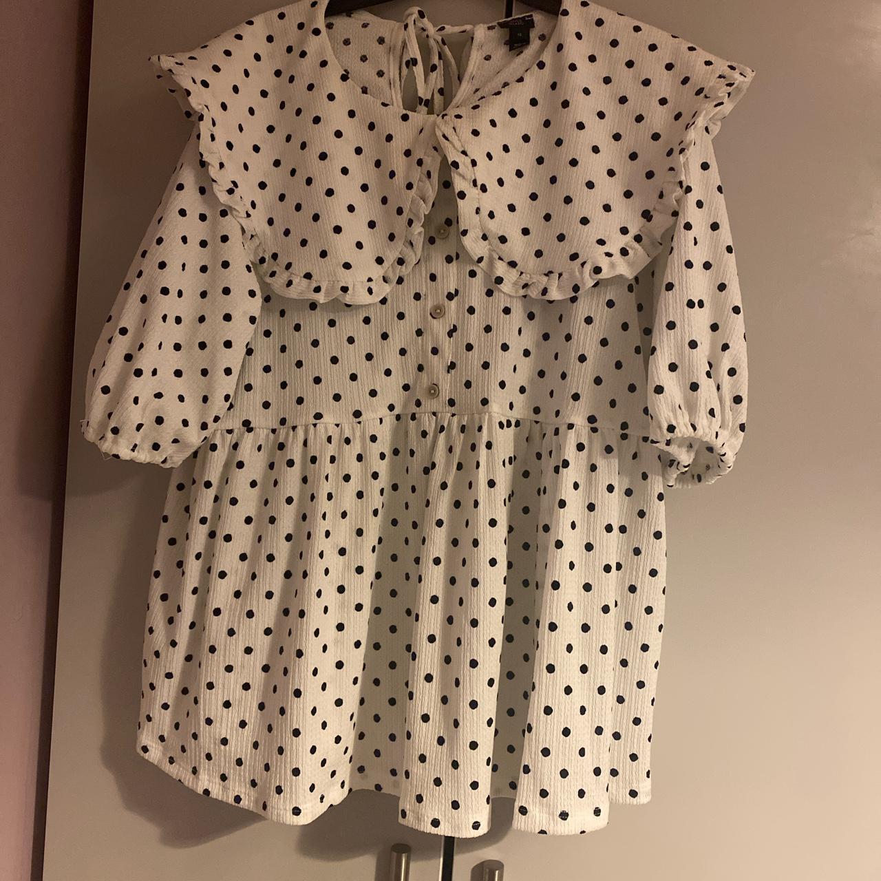 River island black and white polka dot peplum blouse... - Depop