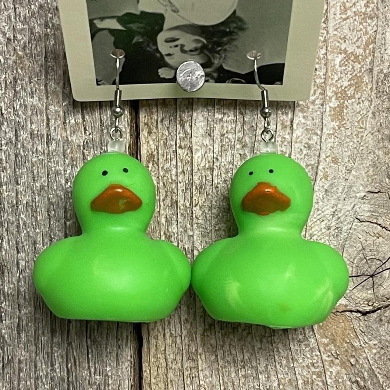 green rubber duckie earrings