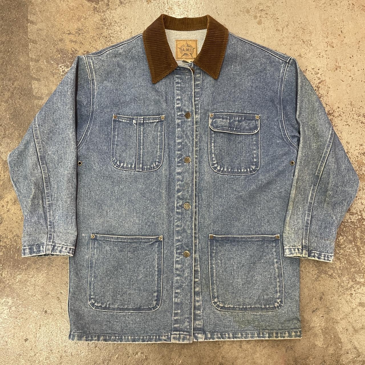 vintage 1990s denim corduroy collar work wear chore... - Depop