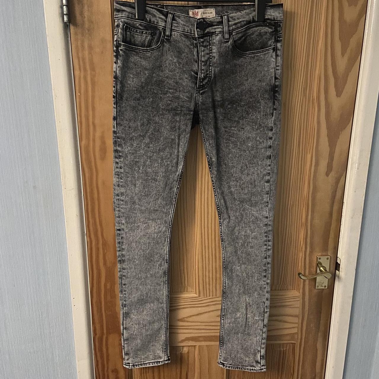 River Island Mens Grey Acid Wash Stretch Skinny... Depop