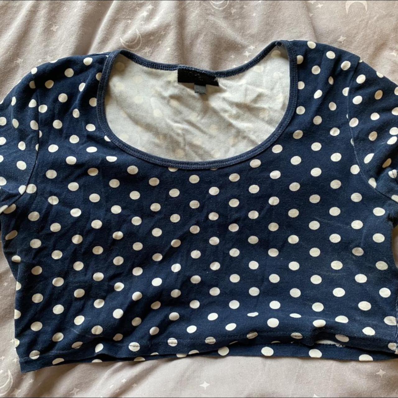 Topshop Women's Blue and White Crop-top | Depop