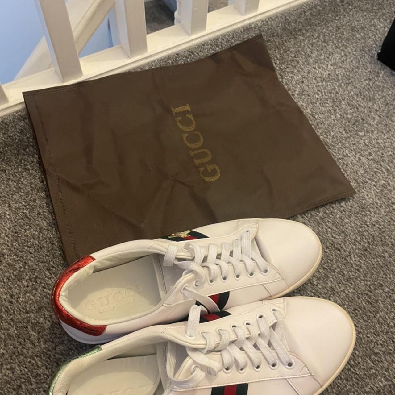 Gucci white ace trainers size 9 with dust bag - Depop