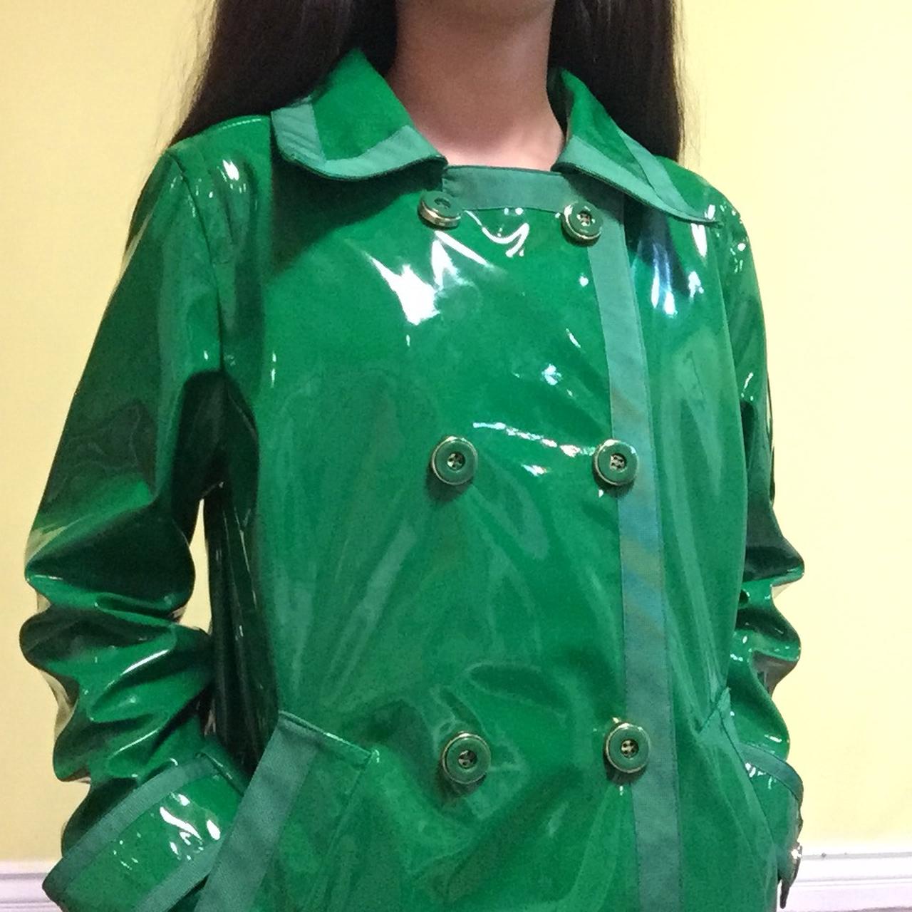 Thrifted green vinyl raincoat that is originally... - Depop
