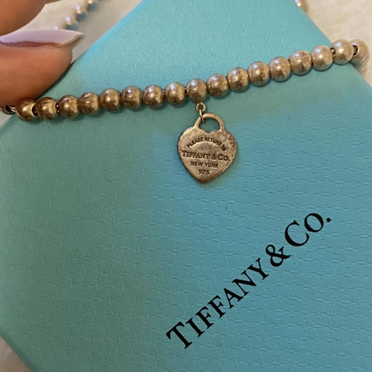 tiffany bead necklace with blue heart