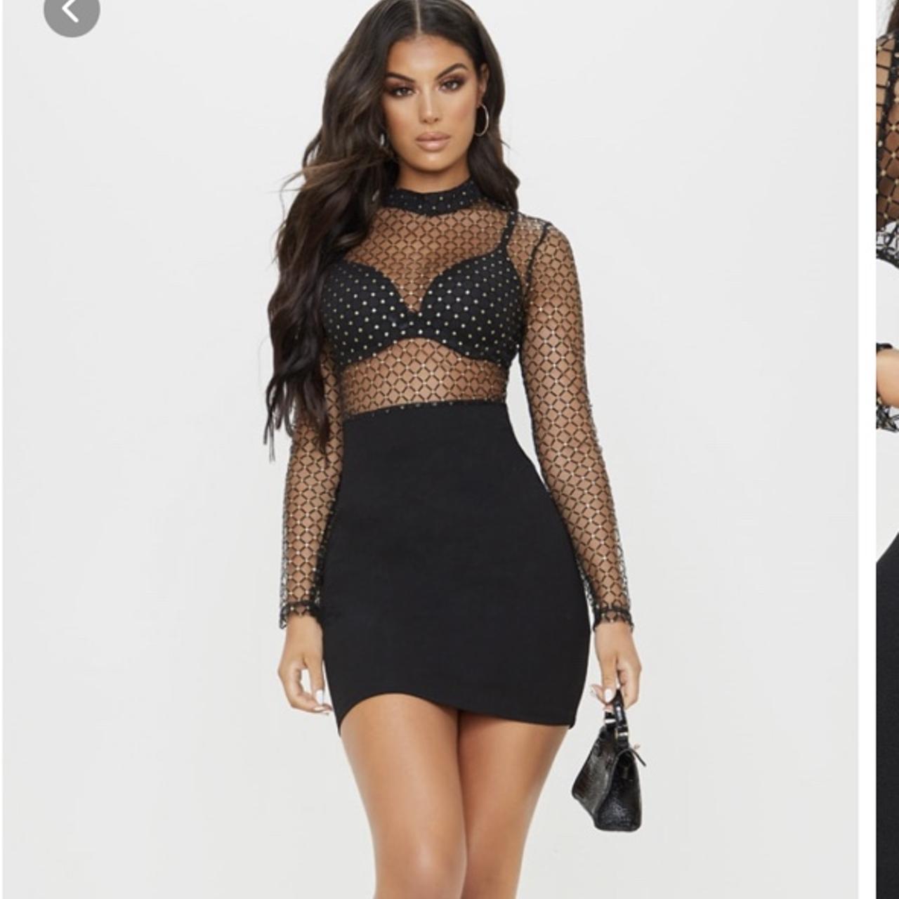 Black criss cross on sale mesh top bodycon dress