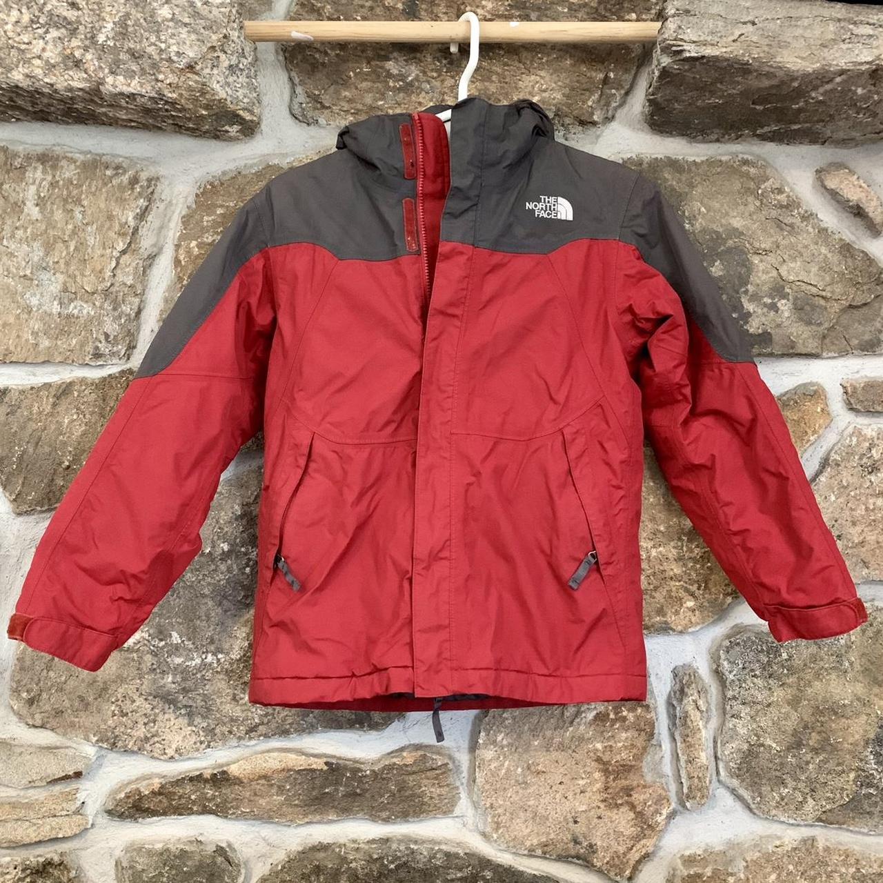 Y2K Red/Grey The North Face Zip Up Puffer... - Depop