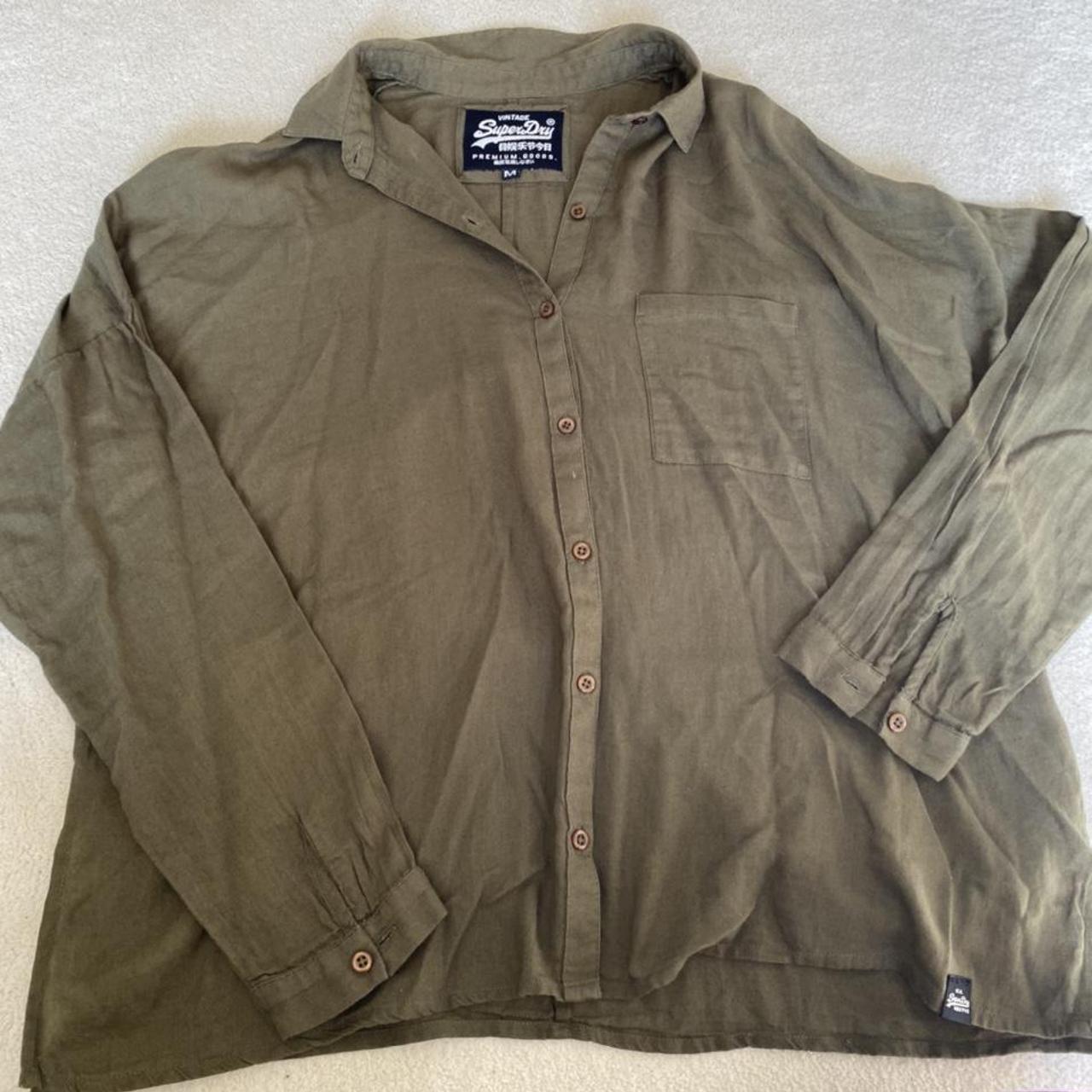 khaki green superdry shirt lightweight and loose fit... - Depop