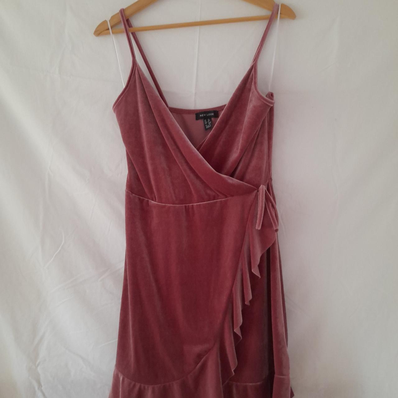 Dusty pink mini dress with wrap front and spaghetti... - Depop