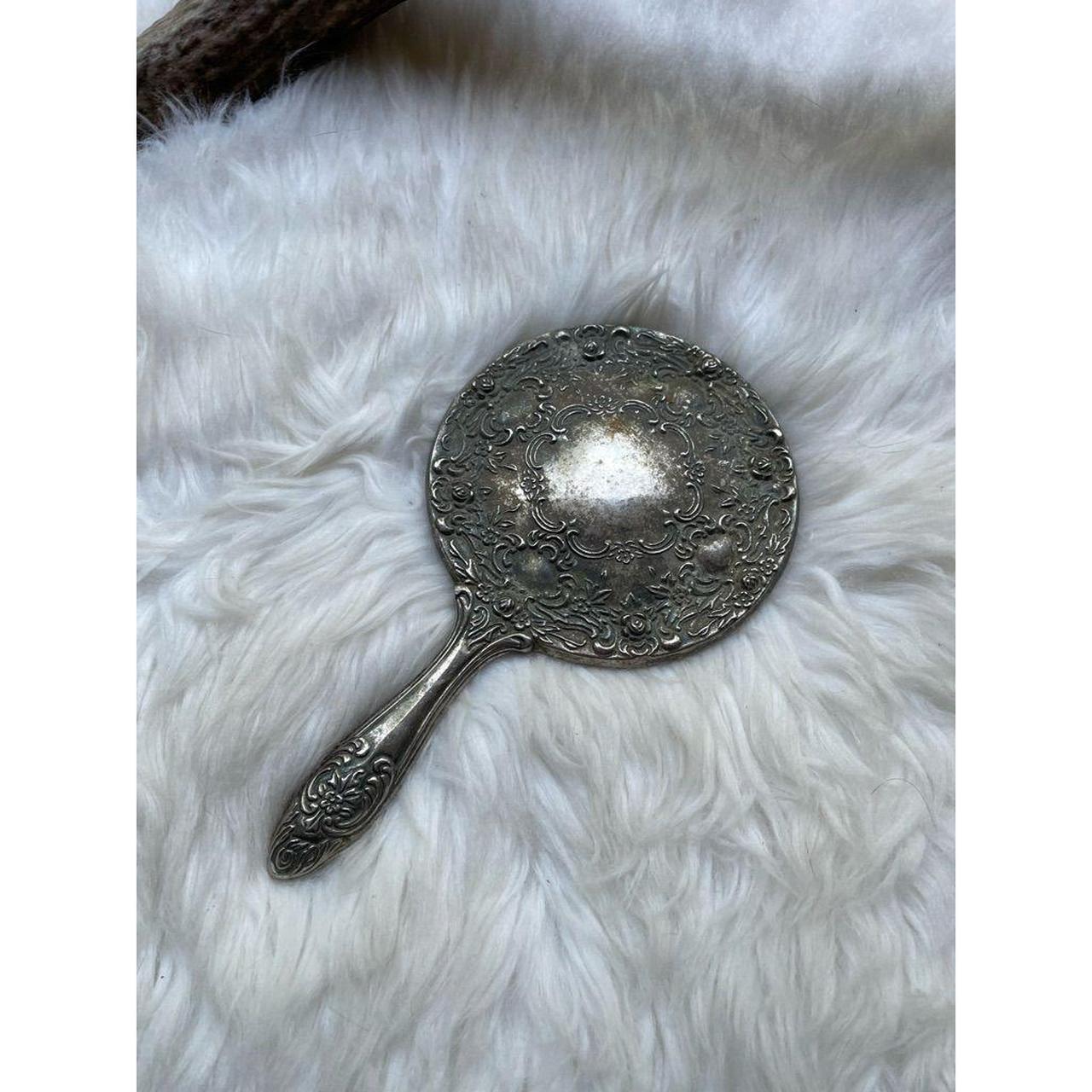 Vintage silver handheld mirror decor Condition:... - Depop