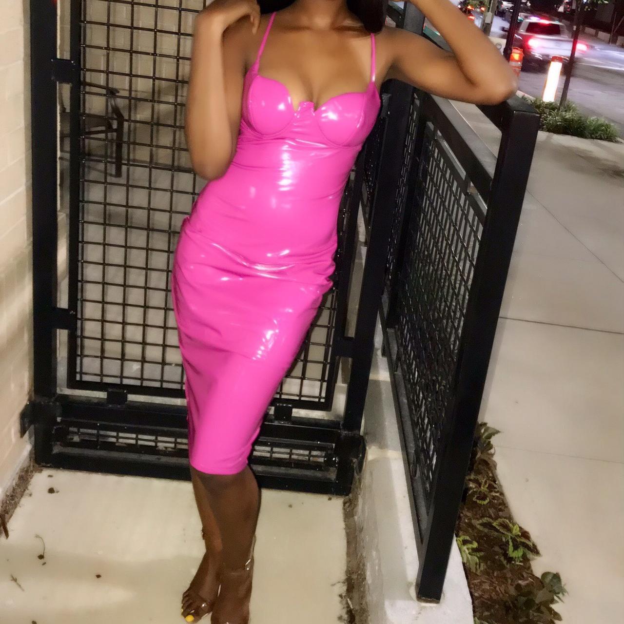 barbie pink latex dress