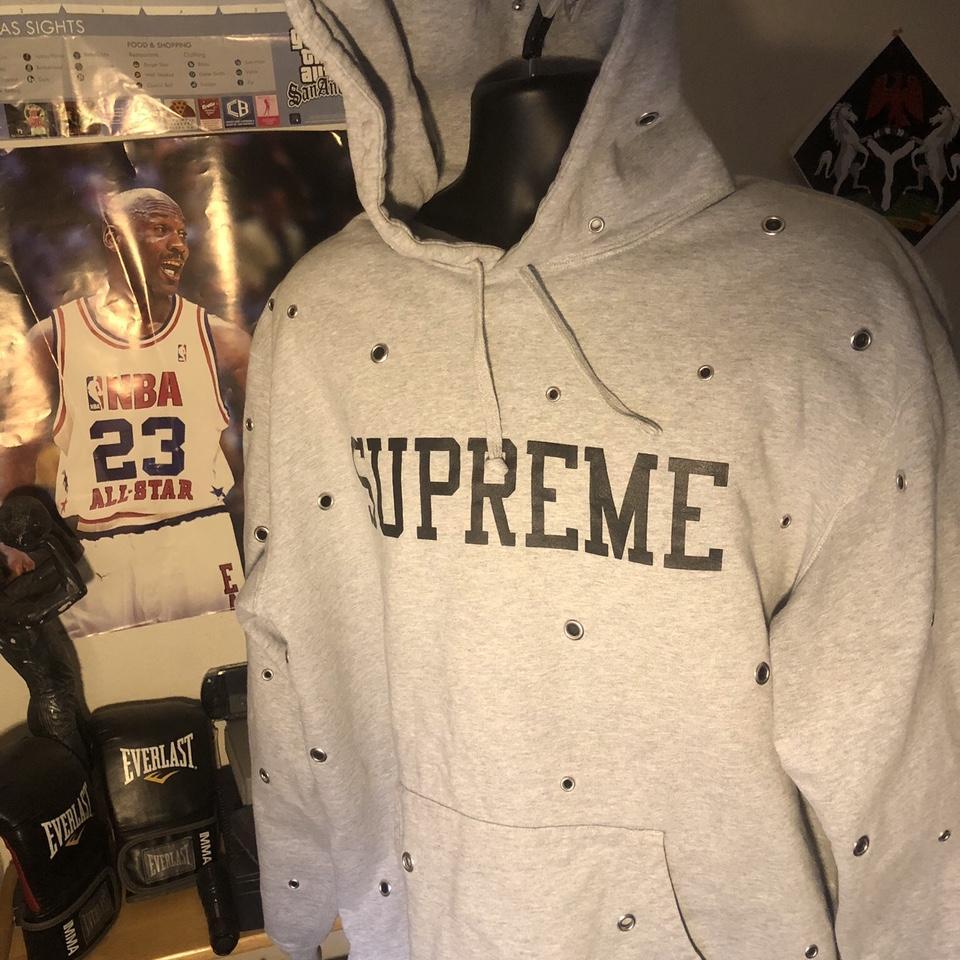 Supreme “eyelet” sweater hoodie -size XL -color grey - Depop