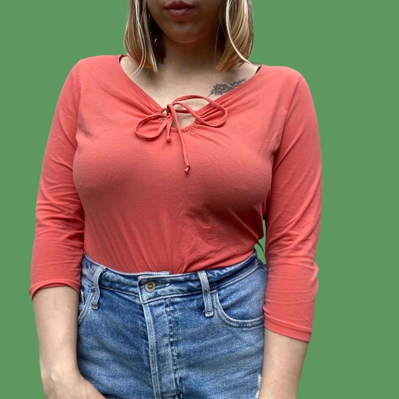 Xhilaration Women's Shirt - Pink - L – coral/pink stretchy y2k top - cute tie …