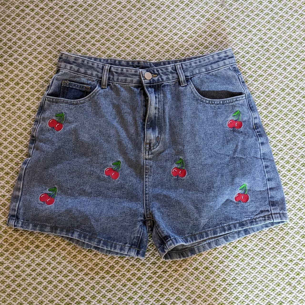 Cider cherryembroidered denim shorts. Never worn.... Depop