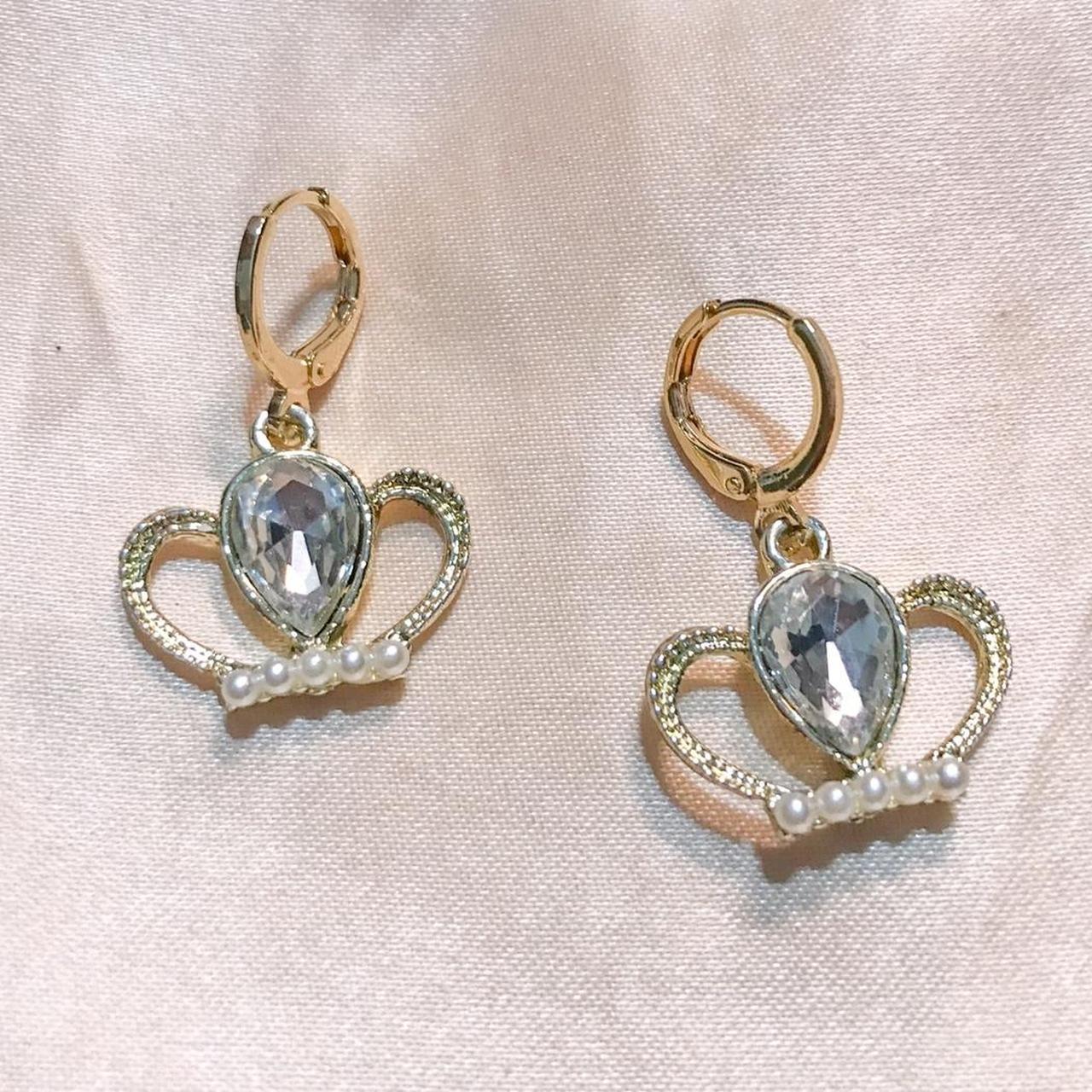 tiara earrings 14k gold plated huggies suitable for... - Depop
