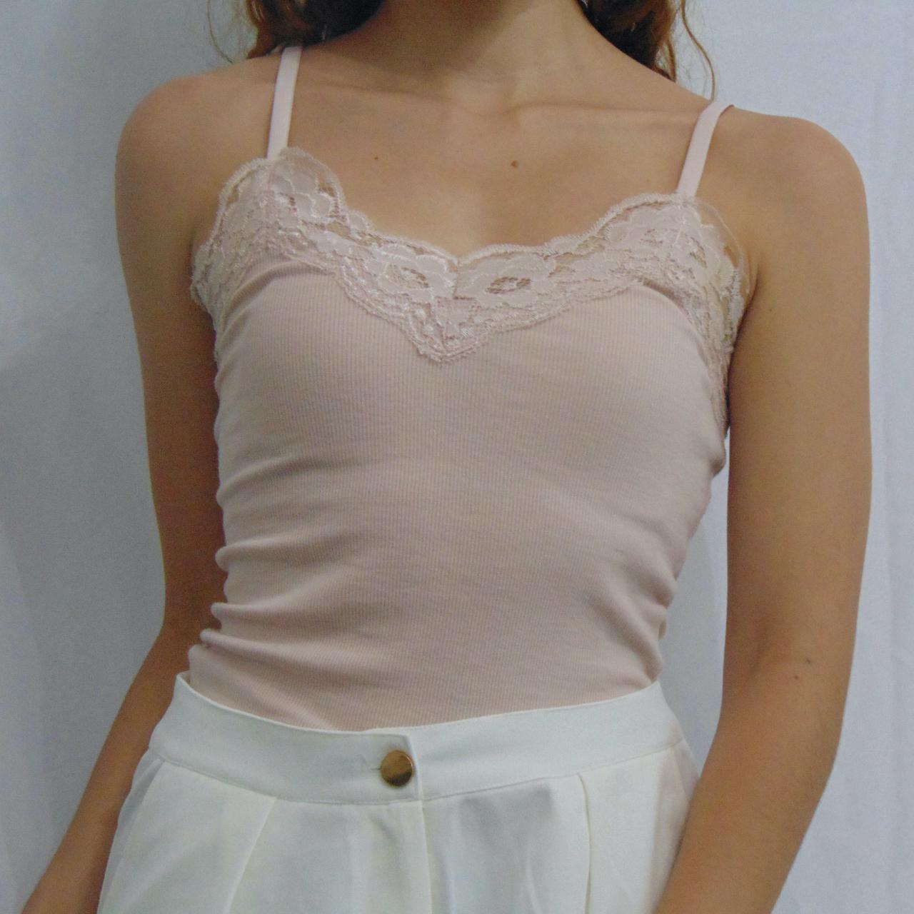 Baby Pink Lace Tank Top Baby pink tank top with... Depop