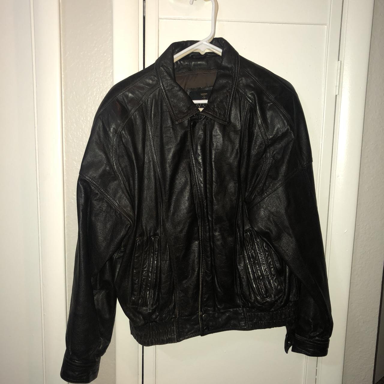 Vintage Leather Jacket, fits like a L-XL - Depop