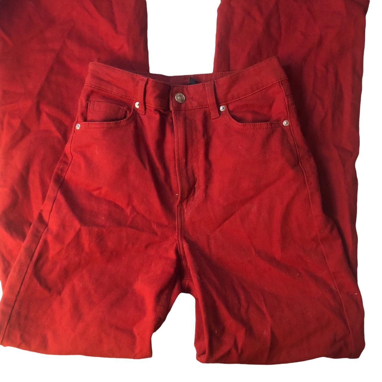 red wide leg H&M jeans size xs feel free to... - Depop