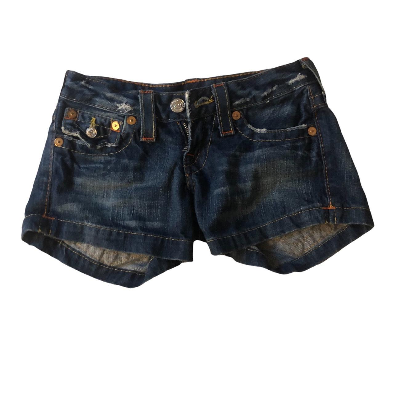 authentic true religion low waisted shorts size 23... - Depop