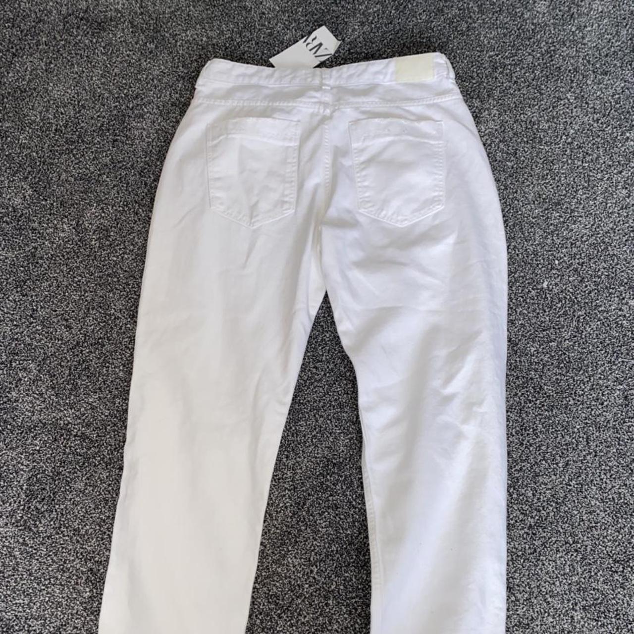 Zara white ripped straight leg jeans. Never... - Depop