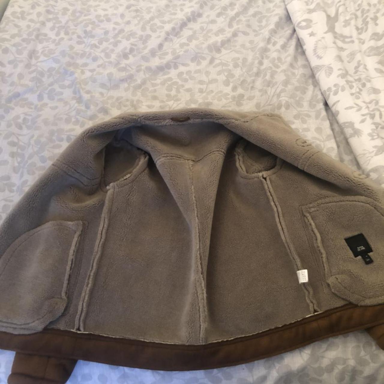 River Island Men’s Faux Fur lined brown jacket Size... - Depop