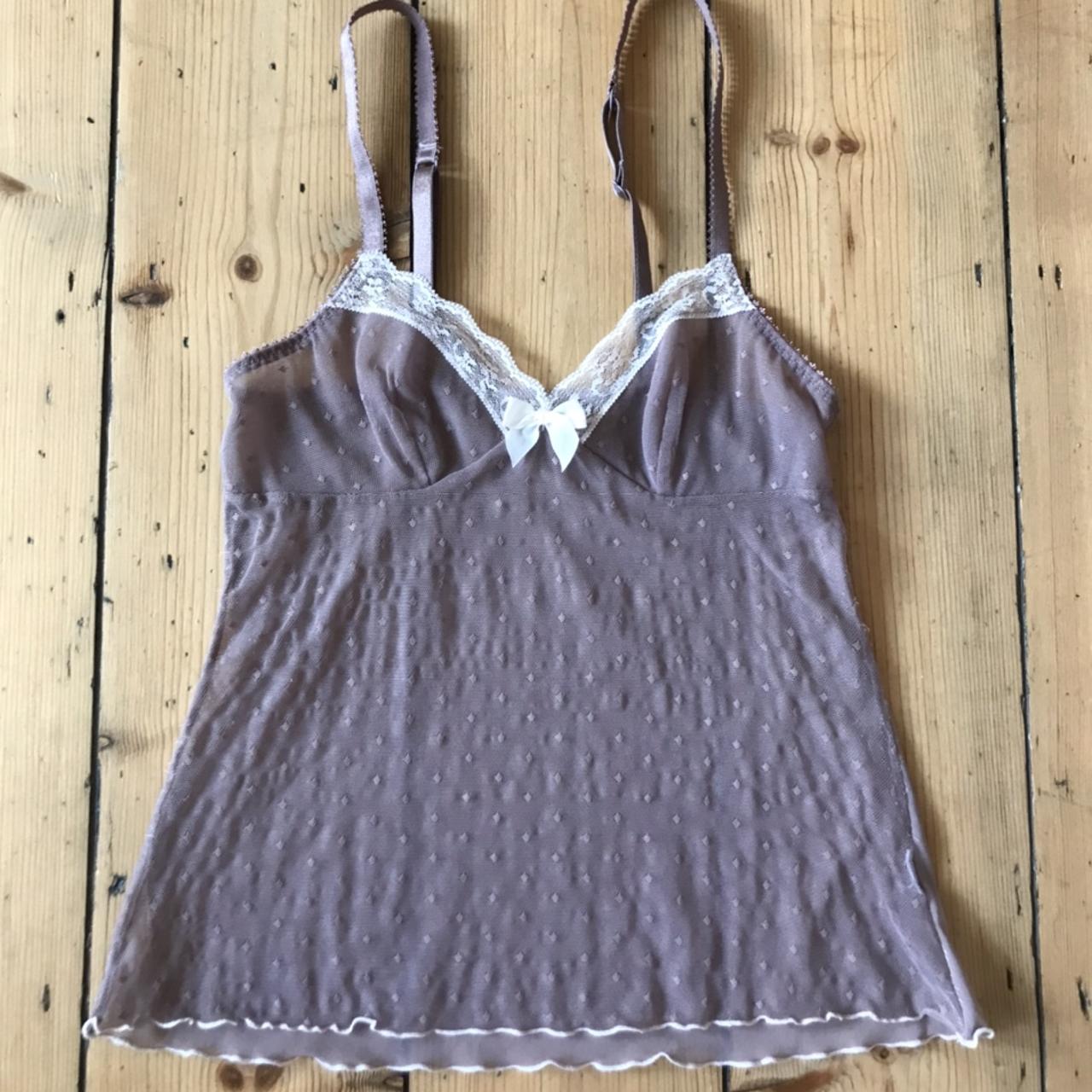 Aerie Striped Lace Tank Top • Color Grey with Blue - Depop