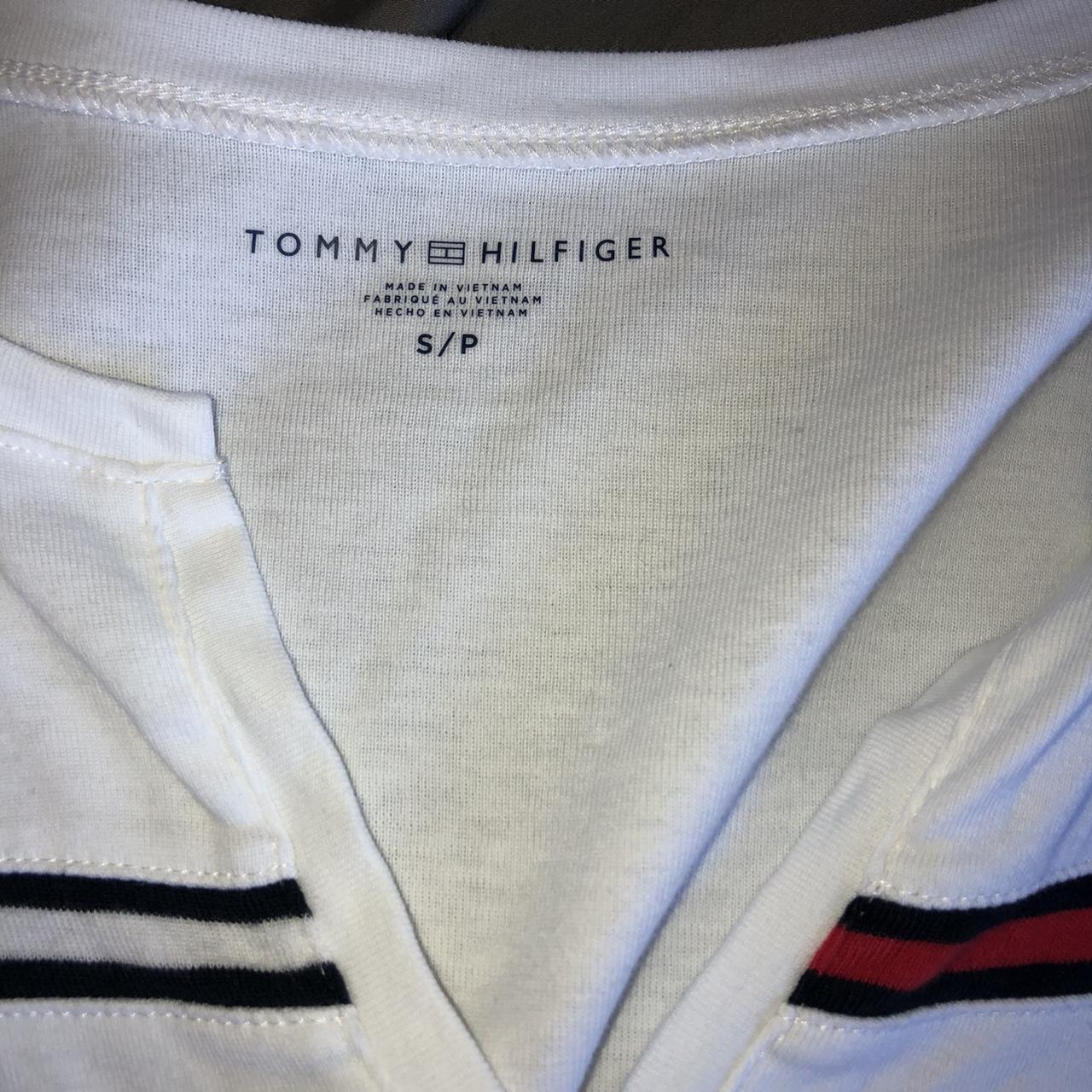 white Tommy Hilfiger split neck top NEXT SHIPMENT... - Depop