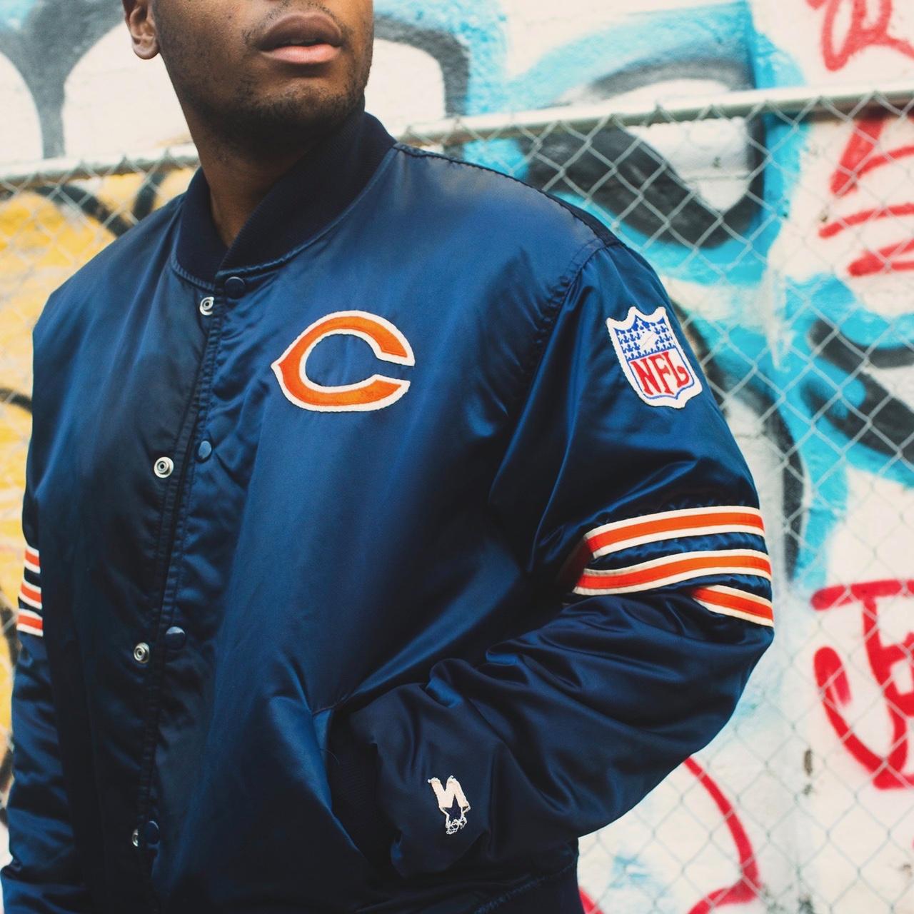 Satin Navy Blue and Orange Chicago Bears Jacket - Jackets Expert