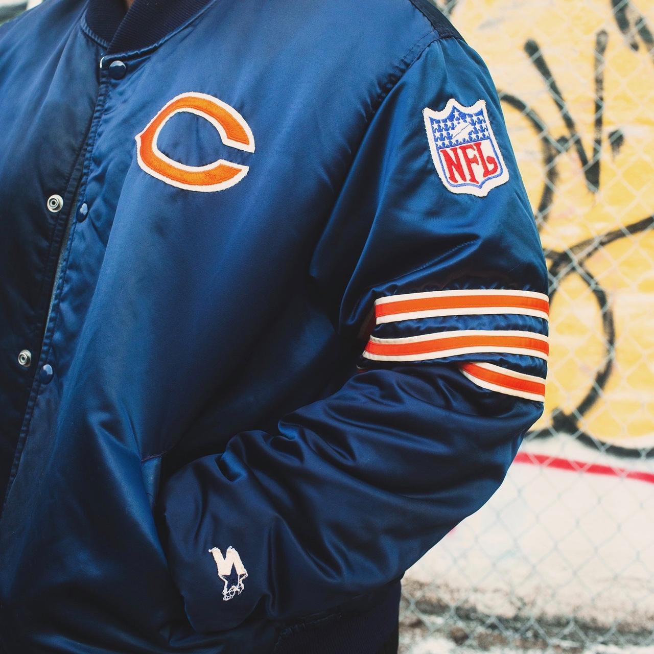 Satin Navy Blue and Orange Chicago Bears Jacket - Jackets Expert