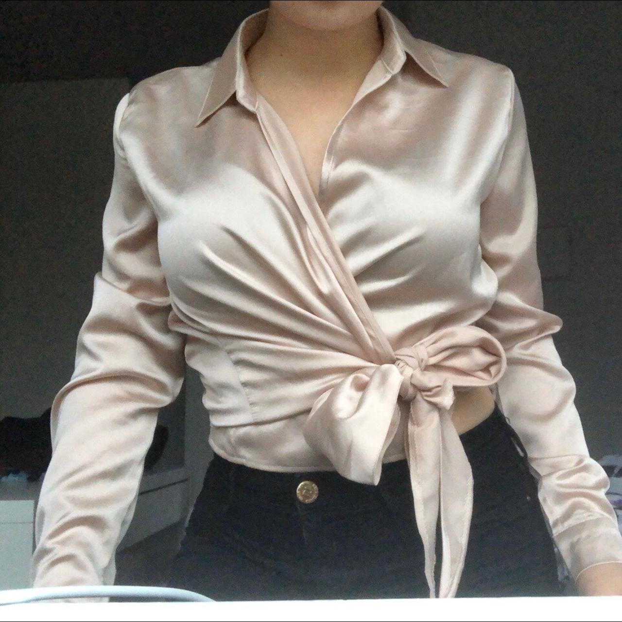 Gold satin tie side blouse