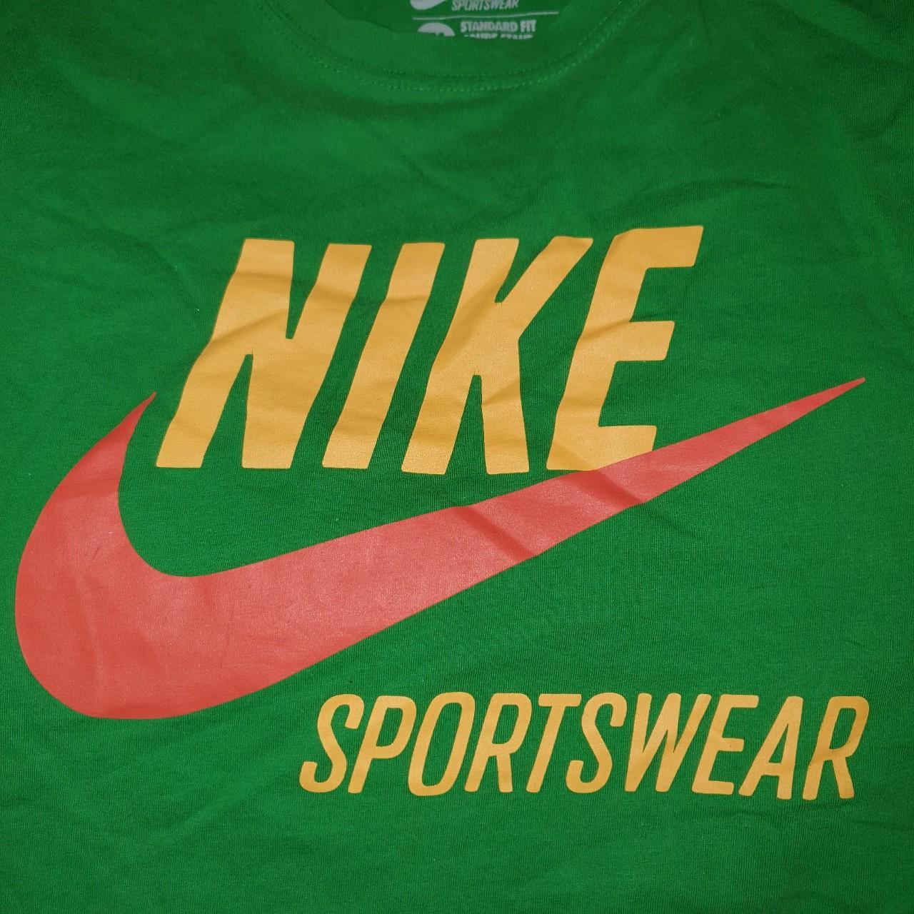 cropped vintage 90s Nike tshirt, green orange and... - Depop