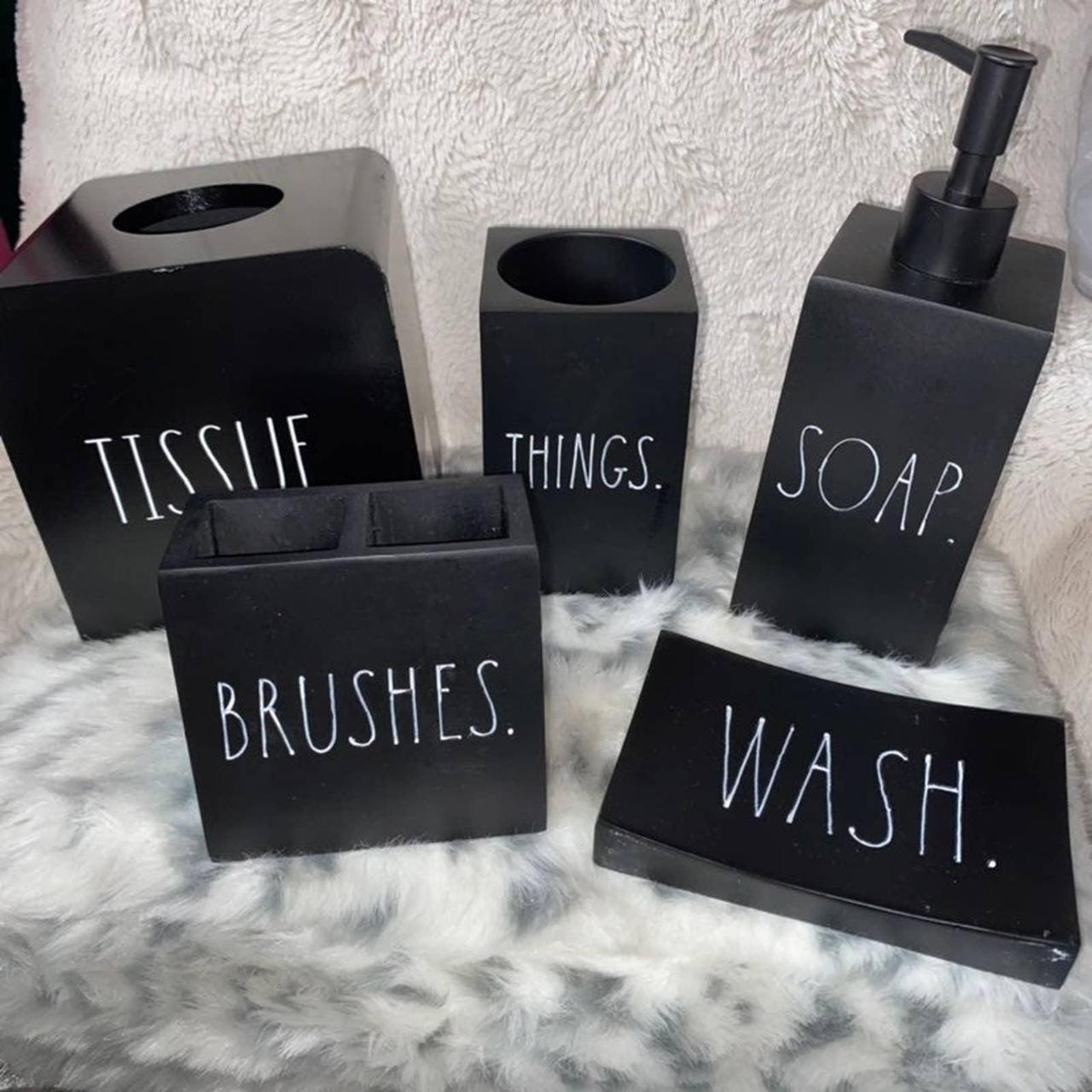 Rae Dunn black bathroom set bundle new with tags.... Depop