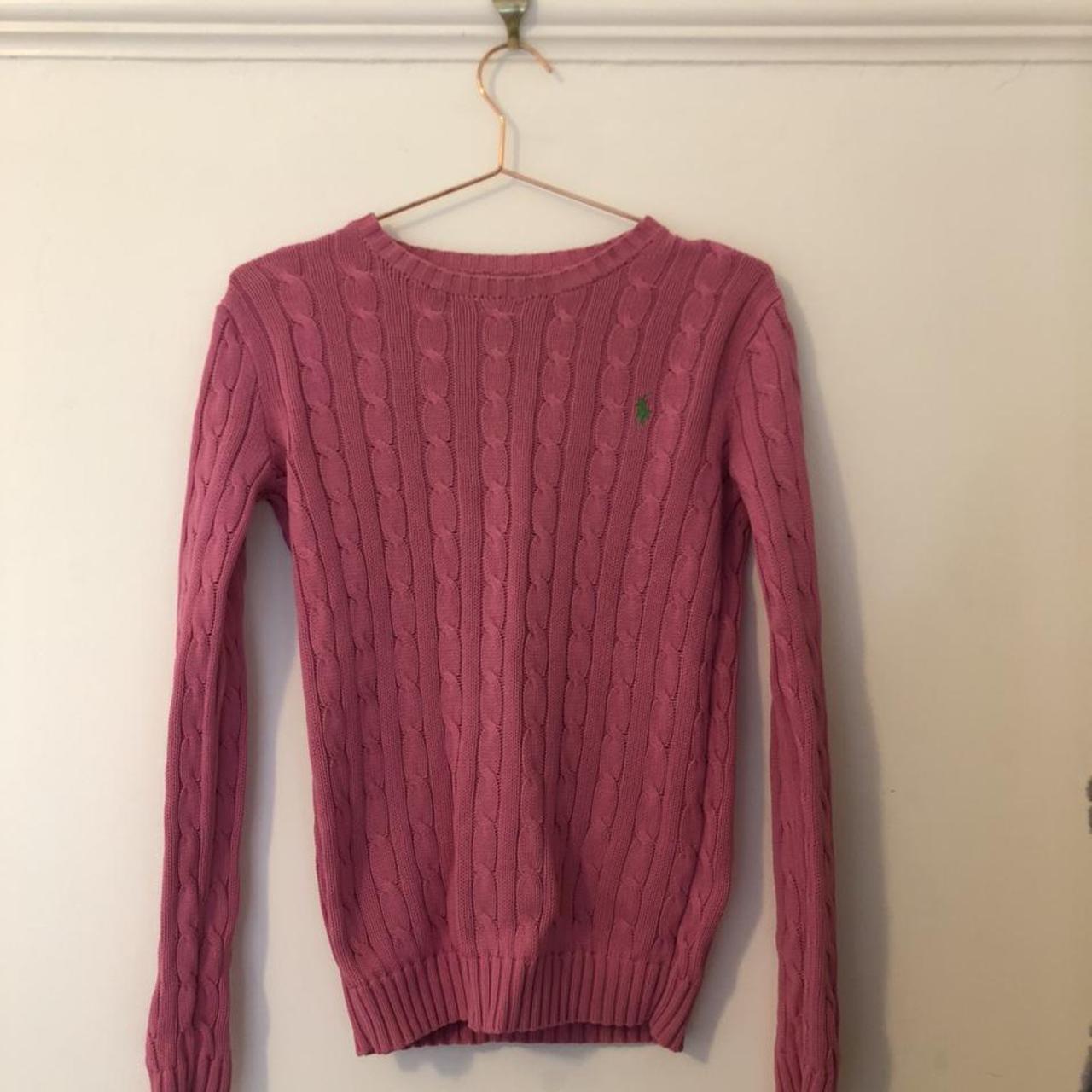 pink ralph lauren knitted jumper. Size small.... - Depop