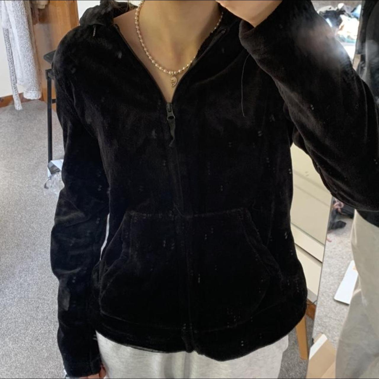 Black velvet zip up hoodie, very similar to juicy... - Depop
