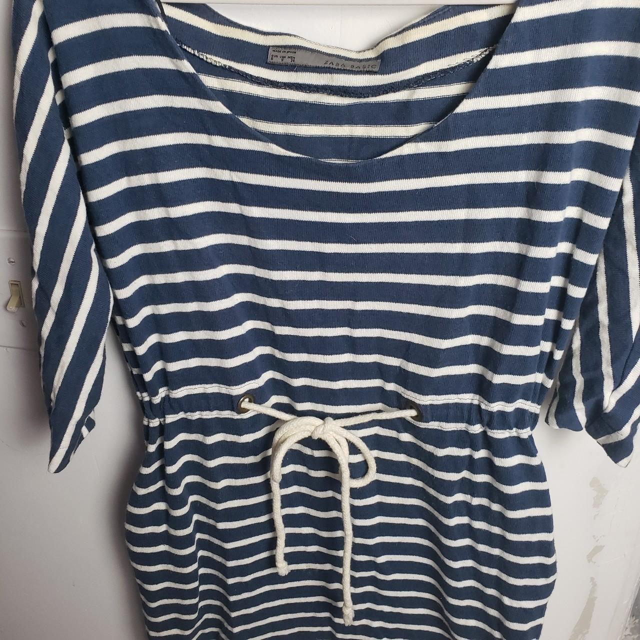 Zara Women S Navy And White Dress Depop